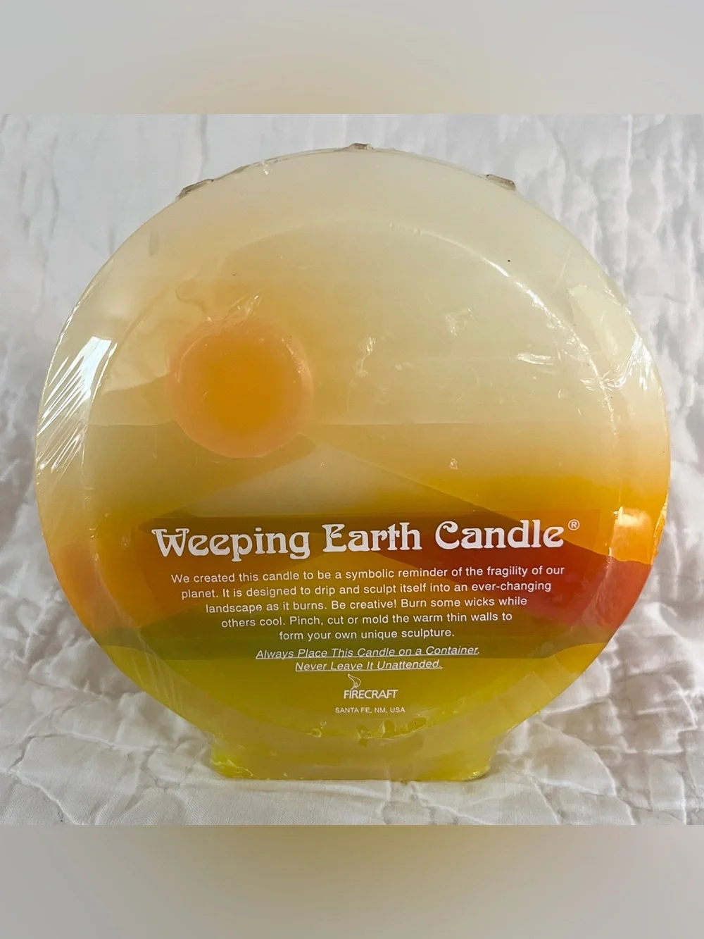 NEW Vintage Weeping Earth Candle By Firecraft Santa Fe NM Yellow Orange 70s 6”